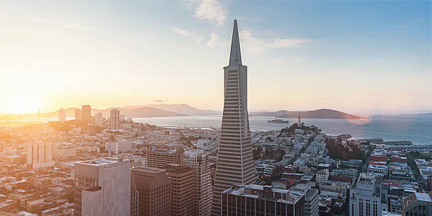Aerial View San Francisco Skyline Sunset Panorama