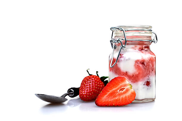 istock Strawberry yogurt isolated on white background 537316194