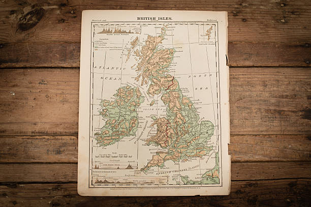 ilhas britânicas mapa ilustração, viagens, 1871 antigo livro página - 1871 imagens e fotografias de stock