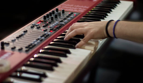 istock Female white hands playing digital keyboard at a concert 537319370