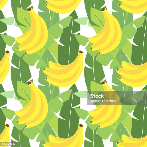 Motif Uniforme Tropical Feuilles De Bananier À La Banane Fruits Frais Design Plat Vecteurs libres de droits et plus d'images vectorielles de A la mode