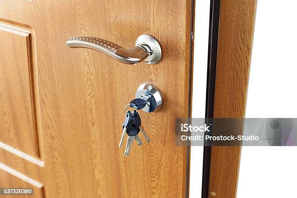 Open Brown Wooden Door Handle With Lock Stock Photo - Download Image Now - Accessibility, Apartment, Arts Culture and Entertainment