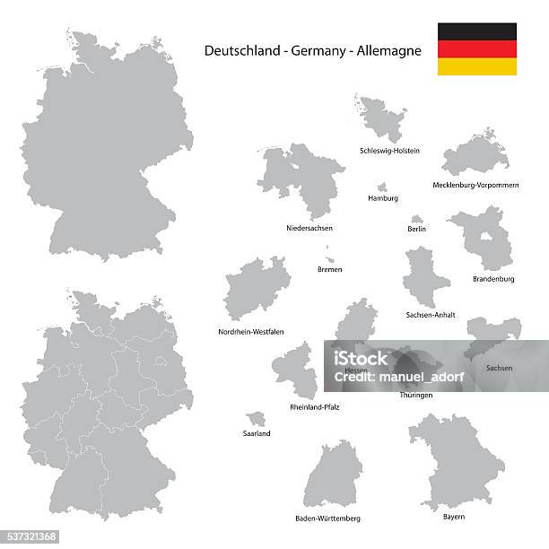 Ilustración de Alemania País Mapa Colección De Siluetas De Estado Federal Con Separados y más Vectores Libres de Derechos de Mapa