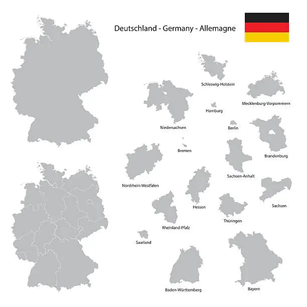 Vector illustration of germany country map collection with seperated federal state silhouettes