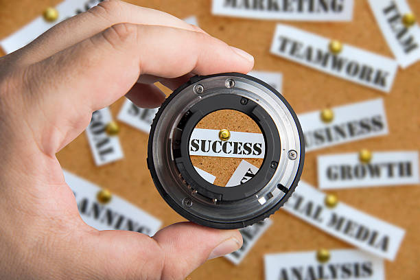 Camera Lens Focus On The Word Success On Bulletin Board.
