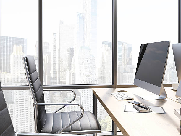 istock Office workplace with blank monitor 537321996