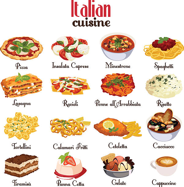 ilustraciones, imágenes clip art, dibujos animados e iconos de stock de iconos de la cocina italiana - minestrone