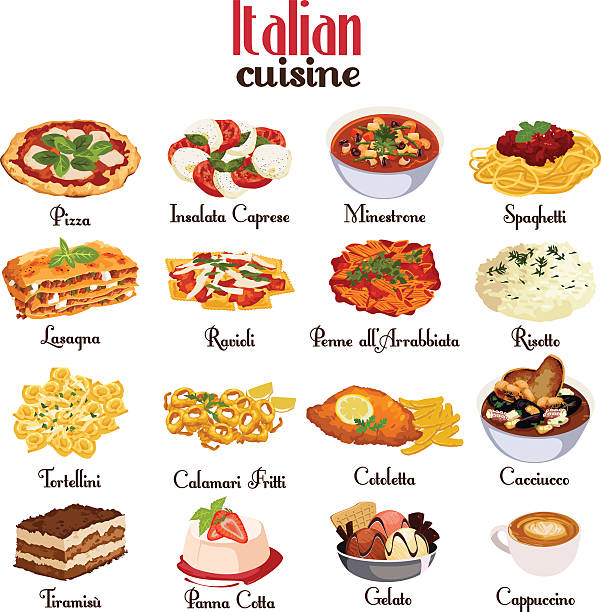 итальянская кухня значки - food italian culture salad spaghetti stock illustrations