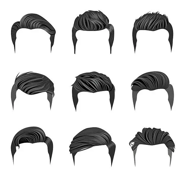 Vector illustration of Set of Men's Hairstyles. Hipster Hair.