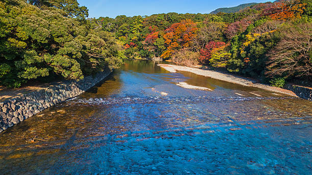 Isuzu river at Ise Jingu Naiku (Ise - inner shrine) Isuzu river that runs through Ise Jingu Naiku(Ise Grand shrine - inner shrine) mie prefecture photos stock pictures, royalty-free photos & images