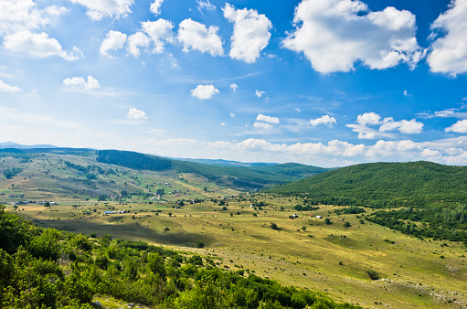 Panorama of Pešter plateau landscape in southwest Serbia