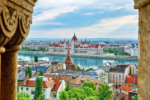 Panorama View on Budapest city from Fisherman Bastion.