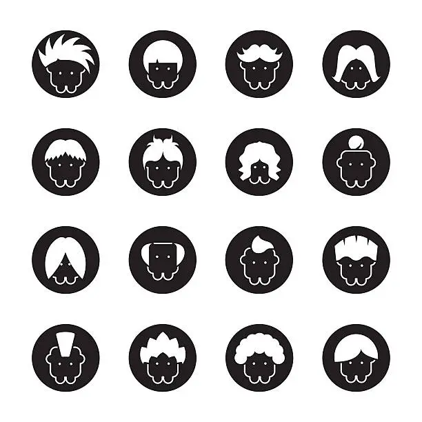 Vector illustration of Hair Style Icons - Black Circle Series