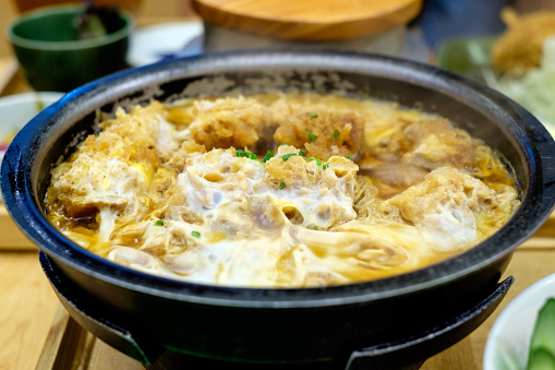 Hot pot of Pork pork cutlet with egg in Japan style