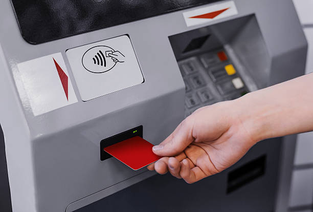 istock woman hand  put credit card into ATM 537344926