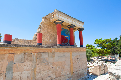 Knossos palace is the largest Bronze Age archaeological site on Crete, Greece.