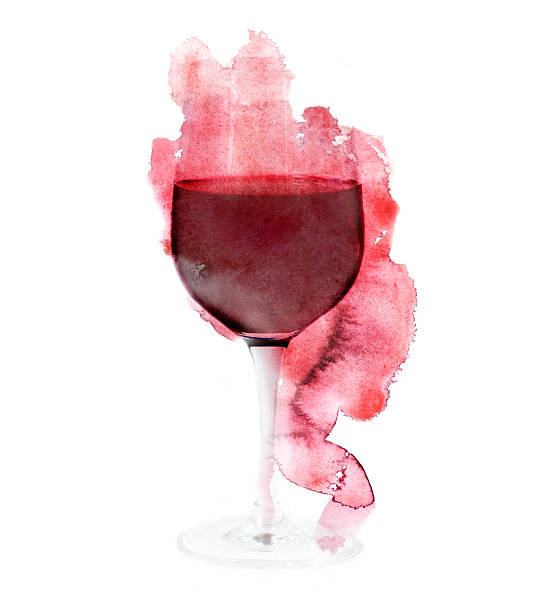 레드 와인 콜라주 흰색 배경의 - wineglass wine glass red wine stock illustrations