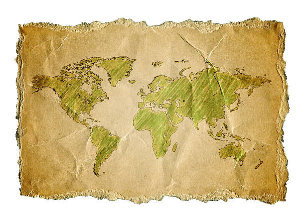 istock World Map on old worn paper textured isolated on white background 537346351