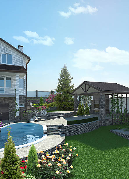istock Patio living space arrangement, 3d render 537347174