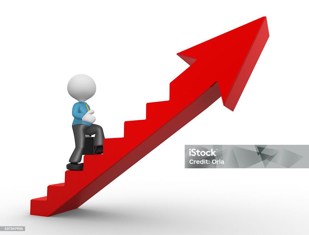 Businessman 3d people - man, person climbing stairs and an arrow . To Success. Businessman 2015 Stock Photo