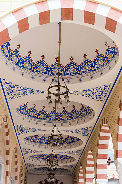 mosque architectural detail, vaulted ceiling courtyard stock photo