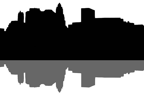 illustrazioni stock, clip art, cartoni animati e icone di tendenza di lower manhattan sagoma su sfondo bianco - new york city skyline silhouette manhattan