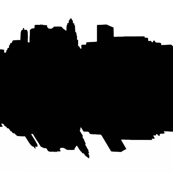 illustrazioni stock, clip art, cartoni animati e icone di tendenza di lower manhattan sagoma su sfondo bianco - new york city skyline silhouette manhattan