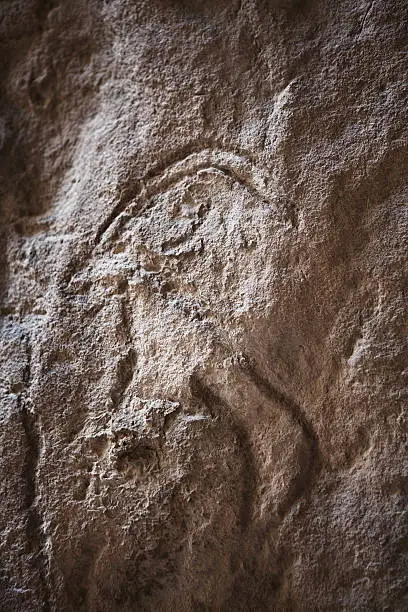 Prehistorical petroglyphs in Qobustan, Azerbaijan. Qobustan petroglyphs are listed by UNESCO as World Heritage.