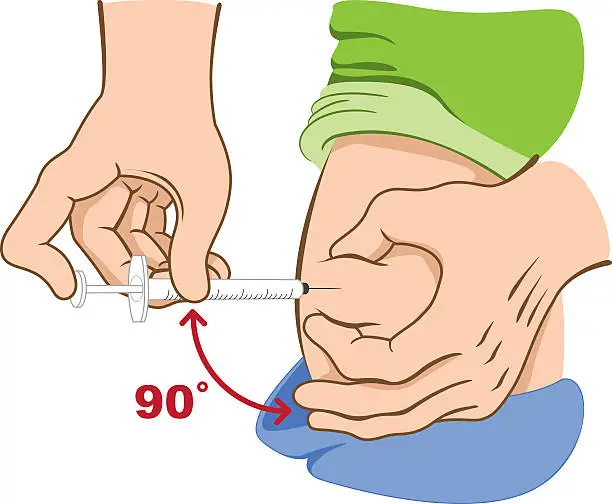 Vector illustration of Person applying injection in the hip, lower back, sitting waist