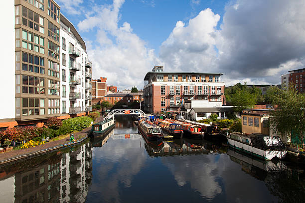 Birmingham England canals Typical houseboats in West Midlands, Birmingham England, urban landscape birmingham england photos stock pictures, royalty-free photos & images