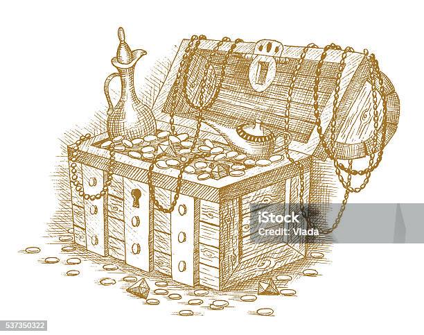 Treasure Chest Drawn By Hand Stock Illustration - Download Image Now - Treasure Chest, Pirate - Criminal, Adventure