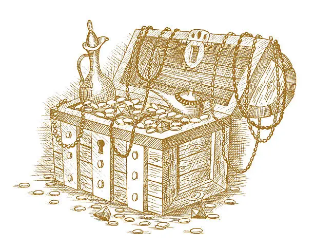 Vector illustration of Treasure chest drawn by hand