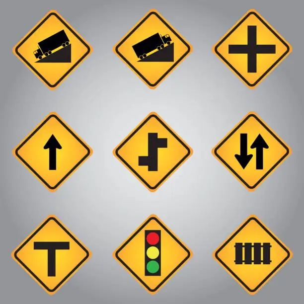 Vector illustration of Warning Traffic Signs Vector Set.