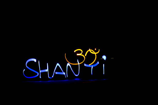 Lightpainting_shanti Lightpainting of the word Shanti (meaning calm in Hindi) with and "ohm" sign on top in the night. lightpainting stock pictures, royalty-free photos & images