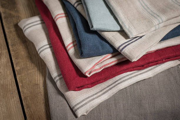 istock Stack of Striped and Plain Cotton Linen of Various Colors 537352440