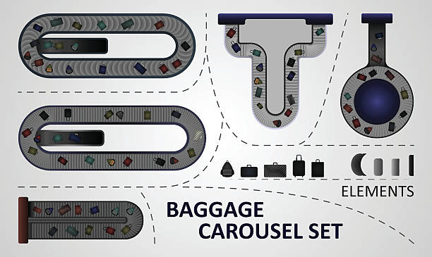 stockillustraties, clipart, cartoons en iconen met five different types of baggage carousel constructions - bagageband