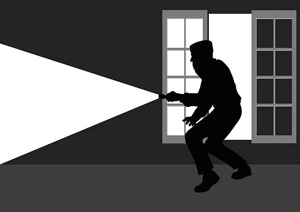 Thief break into the house through window Silhouette illustration of a thief break into the house through window burglar stock illustrations