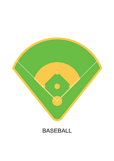 야구공 필드 아이콘크기. 푸른 잔디 게임 플레이 종합경기장 평편 격리됨에 - baseballs baseball baseball diamond infield stock illustrations