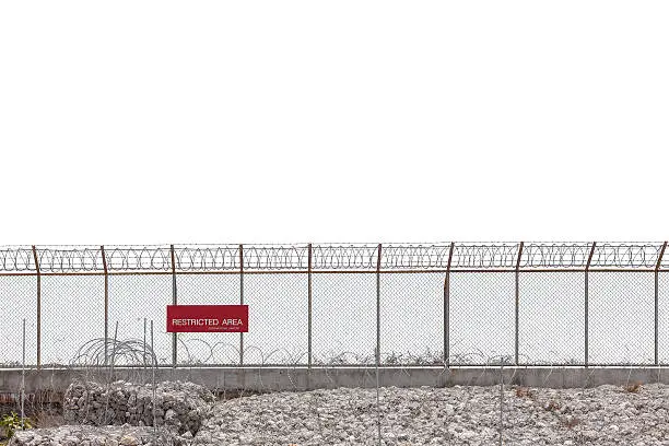 Restricted area fence on white background