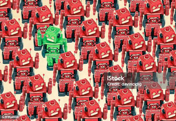 Robots Stock Photo - Download Image Now - Standing Out From The Crowd, Robot, Retro Style