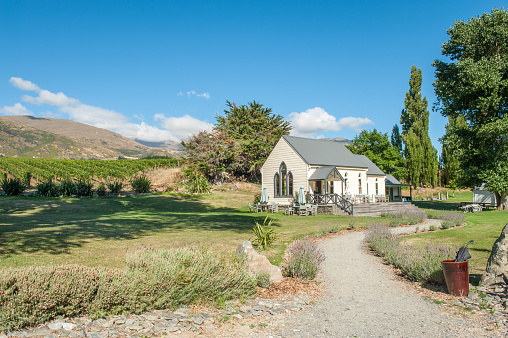 Gibston Valley, New Zealand - February 15, 2012: Waitiri Creek wines in Gibston Valley. Central Otago wine region on the South Island in New Zealand is mostly famous for its Pinot Noirs and white wines. Central Otago is the southernmost wine region in the world.
