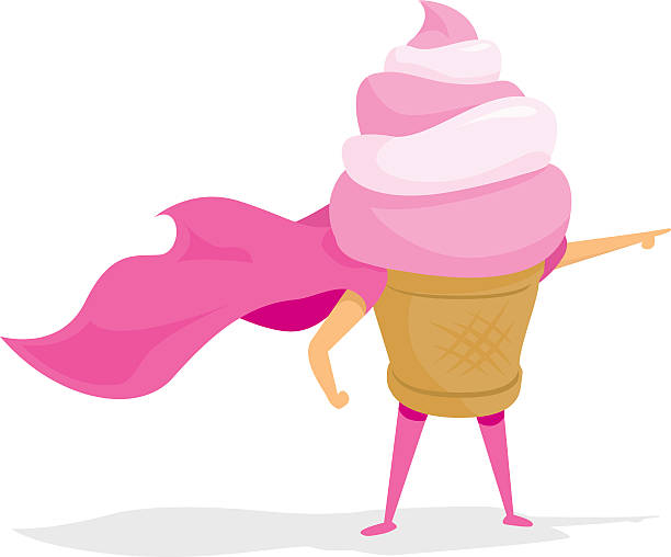 Ice cream super hero with cape vector art illustration