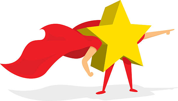 Shiny gold star huper hero with cape vector art illustration