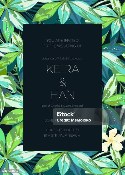 Wedding Invitaion Or Card Design With Exotic Tropical Flowers And Stock Illustration - Download Image Now