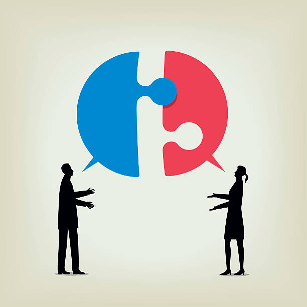 dialogue Two people disagree and fail to communicate contrasts illustrations stock illustrations