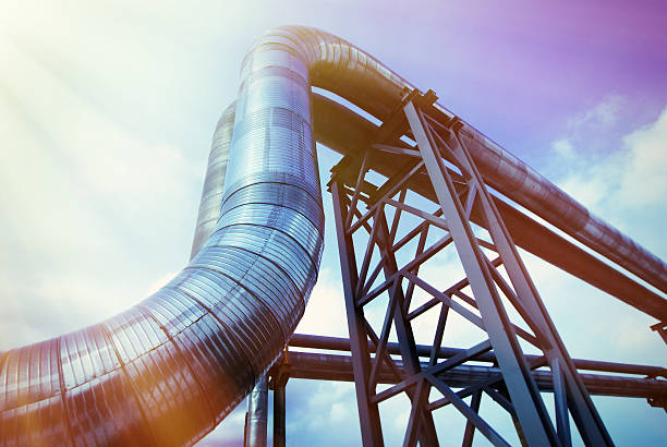 istock Industrial zone, Steel pipelines in blue tones 537365174