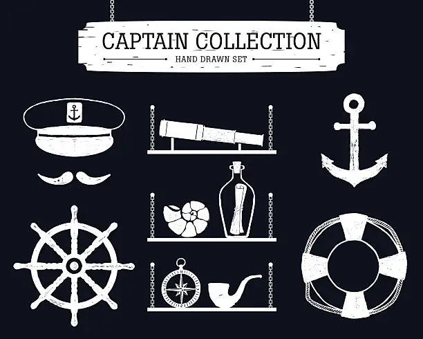 Vector illustration of Hand drawn captain icons set.