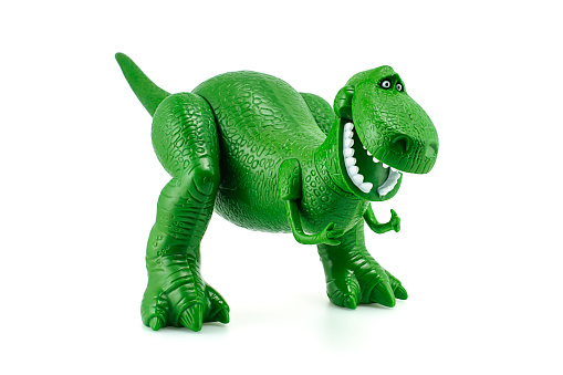 Bangkok, Thailand - December 12, 2014: Rex the green dinosaur toy character from Toy Story animation films by Disney Pixar studio.