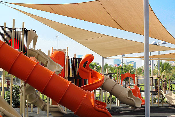 playground and awnings stock photo