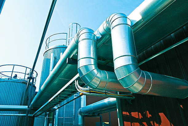 istock Industrial zone, Steel pipelines in blue tones 537369028